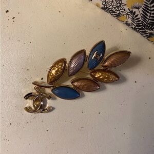 Chanel Gold Multicolor Logo Brooch